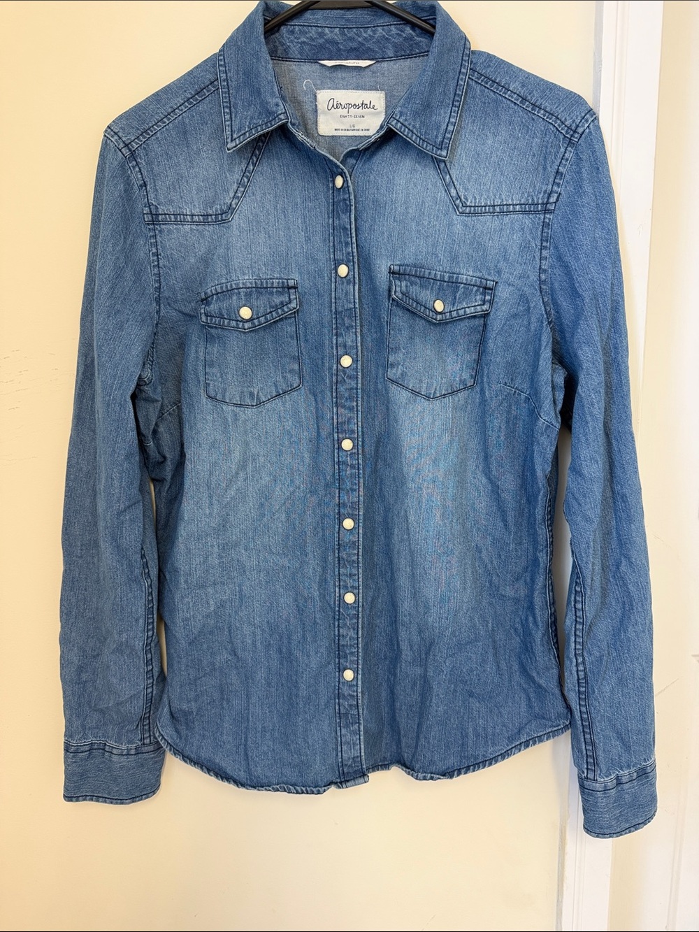 Aeropostale Denim Button-Down Shirt in Blue